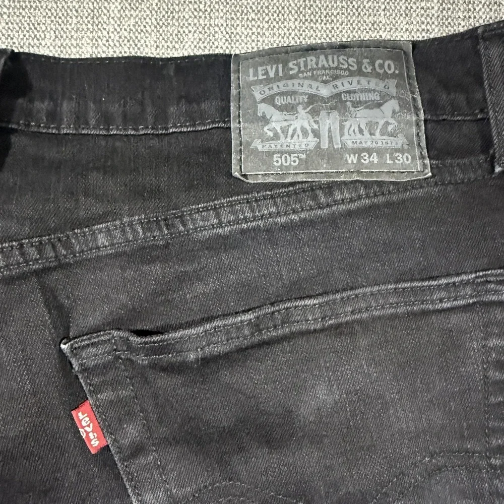 Levis 505 Jeans Mens 34x30 Black Straight‎ Leg Denim Stretch Classic Casual